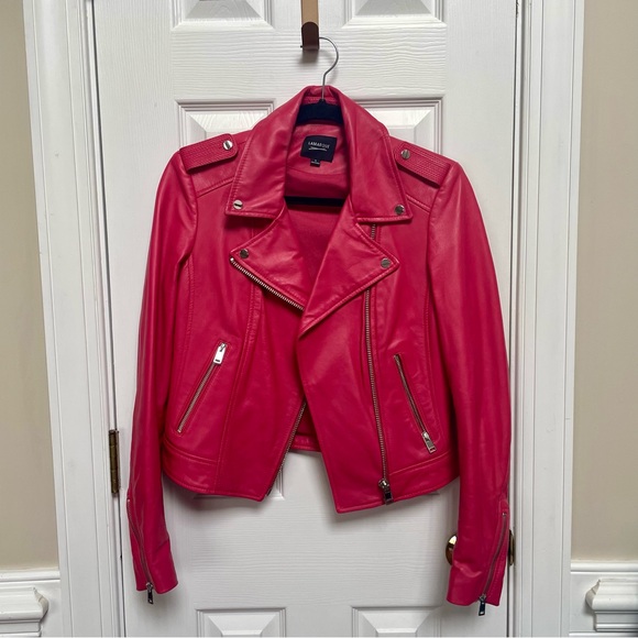 LaMarque Donna Hot Pink Iconic Leather Biker Jacket Women’s Size Small - Picture 7 of 11